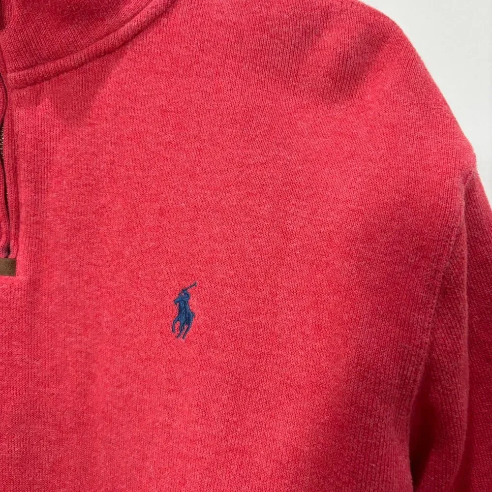 Polo Ralph Lauren Pullover Sweater Men L Red 1/4 Zip Blue Pony Preppy Classic